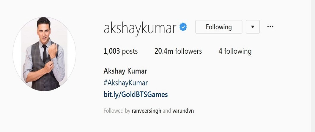 इंस्टाग्राम पर 2 करोड़ फाॅलोअर्स वाले पहले भारतीय अभिनेता बने अक्षय कुमार